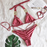 Fongt New Bikini Sexy Crystal Diamond Swimsuit Bandage Split Vintage Swimsuit