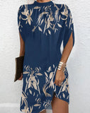 New Women's Fashion Round Collar Loose Bat Sleeve Round Collar Dress-Outfit