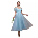 Fongt New Mesh Women's Dress Sexy One-Word Wedding Bridesmaid