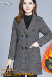 Middle-aged Women's Coats Fashion Grid Woolen Overcoat Female Autumn Winter Wool & Blends Pockets Elegant Woman Jackets
