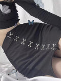 Spring New Multi-Button Irregular Black High Waist Mini Length Skirt Korean Fashion Garter Style Tight Patchwork