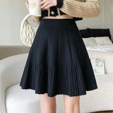 Knit Solid Elastic High Waist Pleated Mini Skirt-Outfit