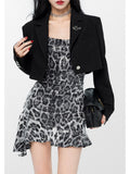Sexy Strap Dress Women Sweet Leopard Print Slip Mini Dresses Y2K Holiday Sequin High Waist Dress Chic