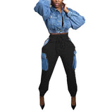 Fongt Women's Casual Pants Women's Street Personality Imitation Denim Big Pocket High-Waisted Trousers