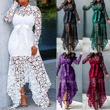 Fongt New Women's Lace Lace Hollow Long Sleeve Tie 5 Color Irregular