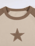 Raglan Sleeve Star Patch Knit Crop Top-Outfit