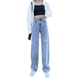 Fongt Jeans Women Fall 2024 Loose Wide-Leg Pants Straight And Long Size-Outfit