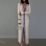 Fongt Slim Lapel Splicing Women's Long-Sleeved Cardigan Dress YF2334-Outfit