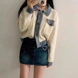 Fongt Version Of Chic Oceanic Sleeze Splicing And Smolder Side Color Reduction Small Scent Mixed Color Knitted Open Shirt 2024 Spring And Autumn