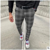 Fongt New Men's Casual Dating Men's Lattice Solid Nine-Point
