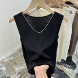 Silk V-Collar Sleeveless Vest Sling Solid Color Knitted Blouse Women's 2024 Summer New Sexy Slim Backing-Outfit
