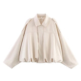 Fongt Women's ZA Summer New Shoulder Buckle Waist Bomber Jacket Three-Piece Set