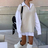 New Spring Winter Women Cable-Knit Sweater Vest Oversized V-Neck Woman Sweaters Casual Fashion Elegant Lady Pullover