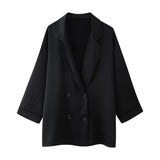 Fongt Women's Spring And Summer New Loose Wrinkle Effect Double Buckle Blazer Casual Trousers Set