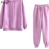 and Winter 2023 New Hooded Sweater Plush Thickened Two-piece Loose Pants Hooded Sweatshirts Women's Tracksuit Female