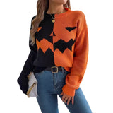 Shooting Autumn And Winter Halloween Ghost Pumpkin Bump Color Long-Sleeved Jacket Sweater Women's