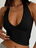 Vintage Deep V Neck Halter Crop