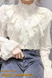 Ruffle Stitching Elegant Lace Blouse Long Sleeve Loose Chiffon Shirts Korean Style Stand Collar Pleated Top Blusas