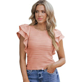 Fongt Texture Lotus Side Short-Sleeved T-Shirt Women 2025 Casual Round Collar T-Shirt Women