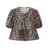 Fongt 2025 New Women's Leopard Print Short-Sleeved Shirt