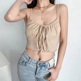 Summer New Spicy Girls Slim Waffle Chest Rope Tie With A Small Navel Halter Top Shirt-Outfit
