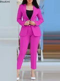 2PCS Pants Set Women Business Office Sets For Ladies Elegant Outfits Lapel Collar Fashion Blazer Suit Jacket and Pants