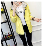 Spring Autumn Women Basic Jacket Pocket Zipper Hooded Two Side Wear Cartoon Print Outwear Loose Coat Windbreaker Female