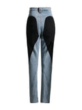 Fongt Niche Design 2024 New Middle Waist Contrast Color Splicing Washed Light Color Small Foot Jeans Trousers-Outfit