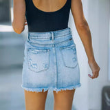 Fongt Summer Net Red With High-Waisted Hole Cowboy Half-Dress Water Wash Side Cowboy Ass Skirt