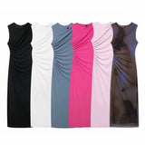 Fongt Women's Clothing 2025 Spring New Sleeveless Folding Decorative Fan Flute Dress Dress Dress