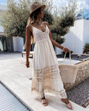 Fongt Women's Dress Casual Lace Splicing Sleeveless Long Dress
