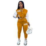Pink Printed Baseball Coat Pants Two Piece Sets Spring Fall Outfits Womens Track Suits Casual Fashion Streetwear