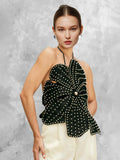 Sexy Blouse 2025 Spring New Fashion Hanging Neck Nail Beads Flowers Brae With Small Vest
