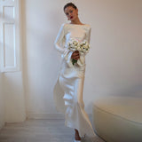 Fongt Elegant Temperament Solid-Colored Back-Back-Scuffed Long-Sleeved Dress 8092