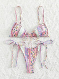 Ethnic Floral Lace Up Bikini Set-Outfit