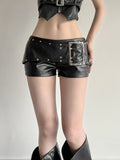 Fongt Design Rivet Buckle Belt Low-Waisted Leather Pants Hot Girl Dark Punk Wind Straight Shorts