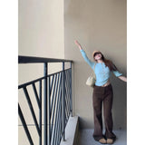 Fongt Small Brown Curry Jeans Women Autumn High Waist Broad Leg Feeling Loose Straight Narrow Plate Drag Pants