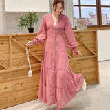 Fongt Retro Court Style Lace V-Neck High-End Dress With Thin Single-Drace Buckle Dress