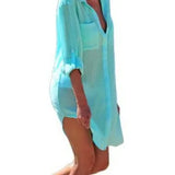 Fongt Wrinkled Two Pockets Of Beach Bikini Sunscreen Shirt, Beach Blouse (4