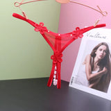 Fongt Transparent Open-File Hot Thong Trousers Lady Low-Rise Open-End T-Thong Trousers Hollow Ultra-Thin Mesh T-Pants