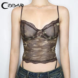 Camouflage Printed Mesh Camis Harajuku y2k Patchwork Sleeveless Crop Top Women 2000s Aesthetic Clothing Summer Sexy Tees-Outfit