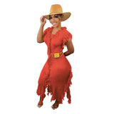 Fongt New Women's Casual And Versatile Pure Color Knitting Sleeveless Tassel Dress-Outfit