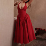 Spice Girl Sexy Wind Dress Woman 2025 Spring/Summer New Fashion Temperament Folds And Body Design-Sense Hanging Neck