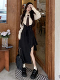 Autumn Y2k Bandage Dress Solid Sexy Girls Irregular Spaghetti Strap Dresses Gotihc Fashion Slim-fit Vestido De Mujer-Outfit