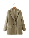 New Pure Color Double-Breasted Loose Casual Suit Jacket In Autumn-Outfit