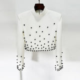 Fongt Star Fashion New Heavy Industry Pearl Nail Beads Short Top Dress Set Two Sets