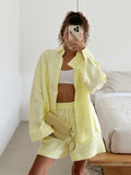 Fongt Open-Shirt Shorts Set 2025 Spring And Summer Wear Simple Solid Color Casual Suit