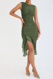 Mesh Ruffle Sleeveless Midi Dress-Outfit