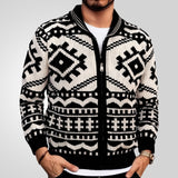 Fongt Men's Autumn And Winter Men's Knit Coat Collared Long-Sleeved Jacket Sweater