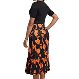 Fongt Long-Waisted Temperament Commuter Black Dress Set Short-Sleeved Printed Dress